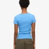 T-shirt en coton bio à côtes - Bleu Pacifique