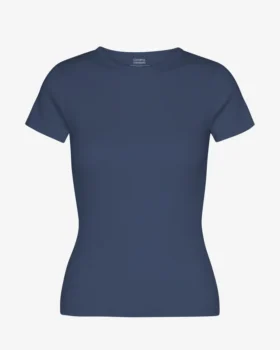 T-shirt en coton bio à côtes - Bleu pétrole