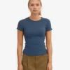 T-shirt en coton bio à côtes - Bleu pétrole