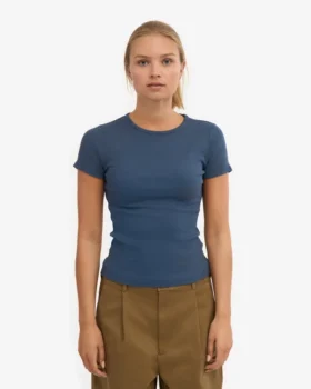 T-shirt en coton bio à côtes – Bleu pétrole