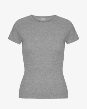 T-shirt en coton bio à côtes - Gris chiné