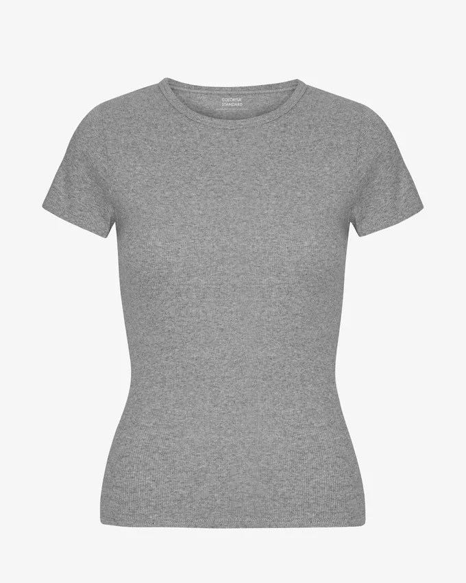 T-shirt en coton bio à côtes - Gris chiné