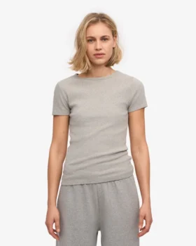 T-shirt en coton bio à côtes – Gris chiné
