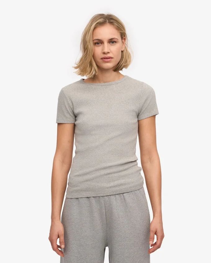 T-shirt en coton bio à côtes - Gris chiné