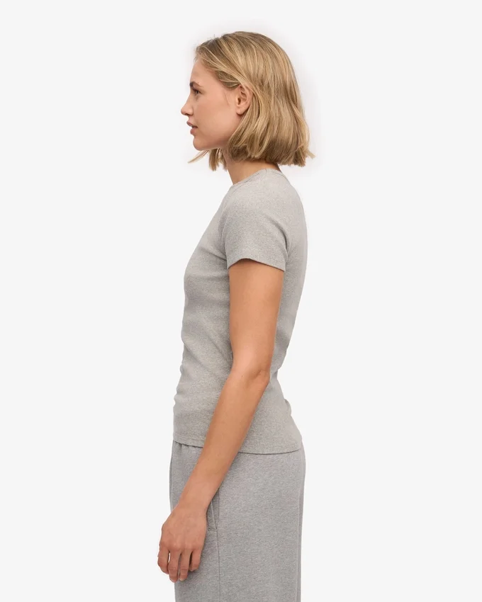 T-shirt en coton bio à côtes - Gris chiné