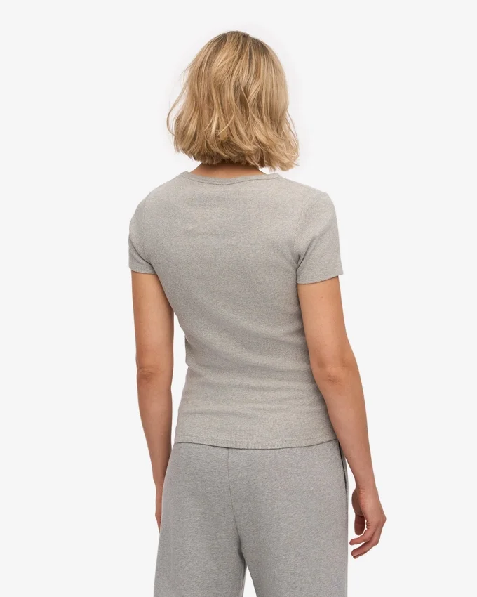 T-shirt en coton bio à côtes - Gris chiné