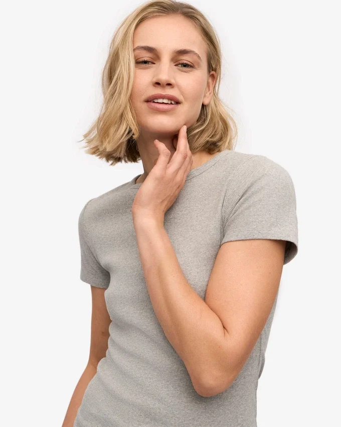 T-shirt en coton bio à côtes - Gris chiné