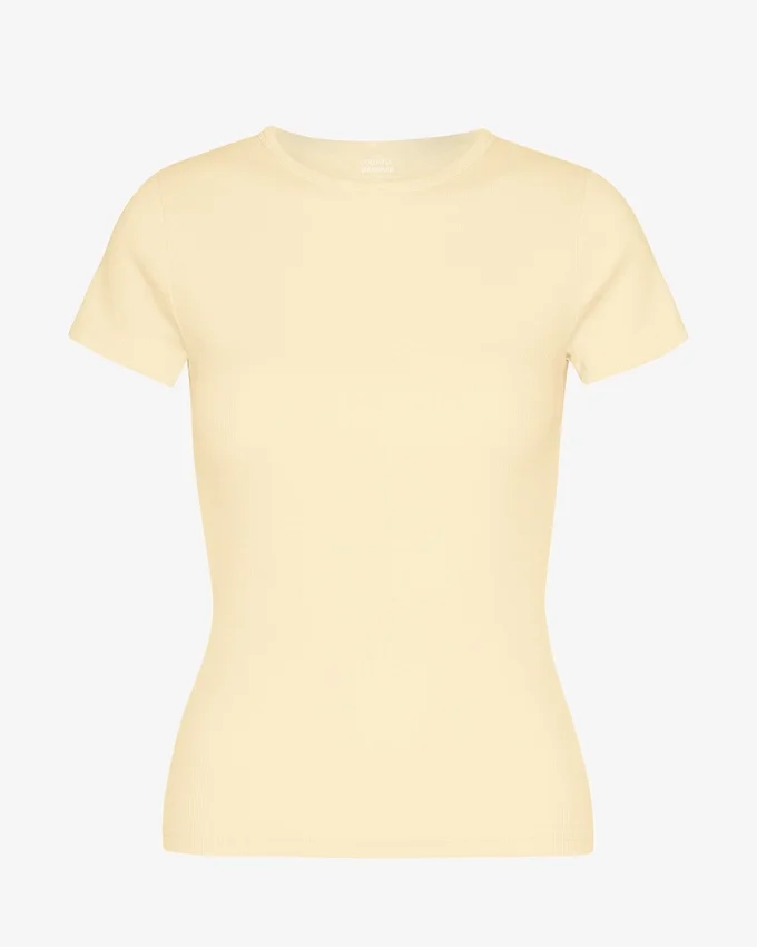 T-shirt en coton bio à côtes - Jaune pâle