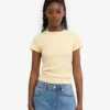 T-shirt en coton bio à côtes - Jaune pâle