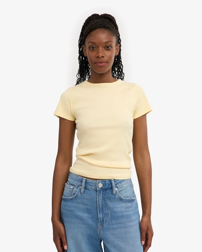 T-shirt en coton bio à côtes - Jaune pâle