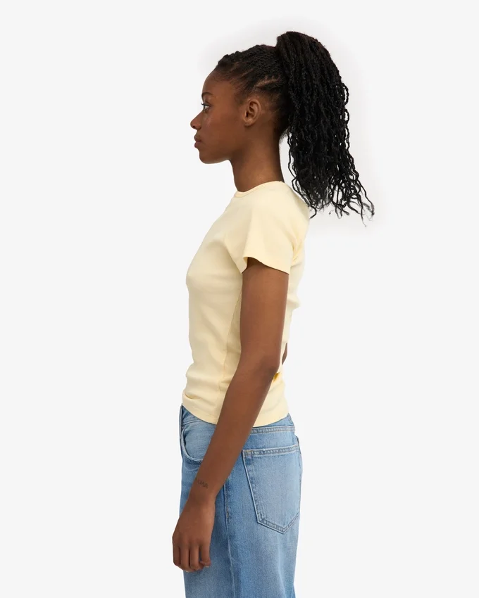 T-shirt en coton bio à côtes - Jaune pâle