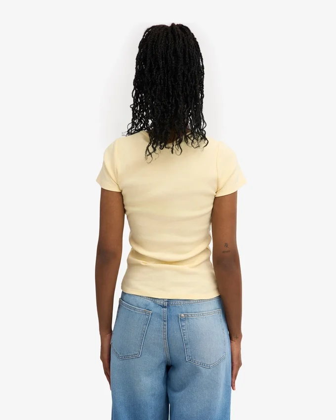 T-shirt en coton bio à côtes - Jaune pâle