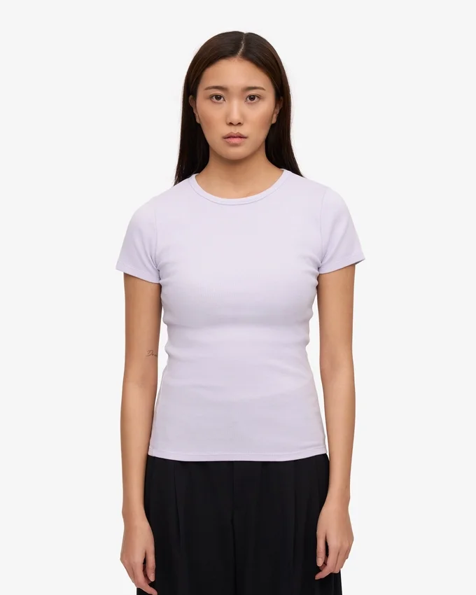 T-shirt en coton bio à côtes - Lavande pâle