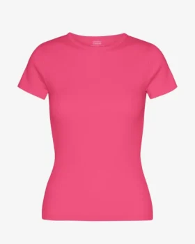 T-shirt en coton bio à côtes - rose bubble-gum