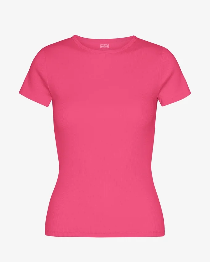 T-shirt en coton bio à côtes - rose bubble-gum
