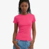 T-shirt en coton bio à côtes - rose bubble-gum