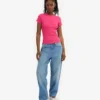 T-shirt en coton bio à côtes - rose bubble-gum