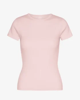T-shirt en coton bio à côtes - Rose délavé