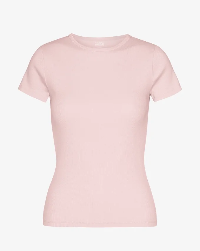 T-shirt en coton bio à côtes - Rose délavé