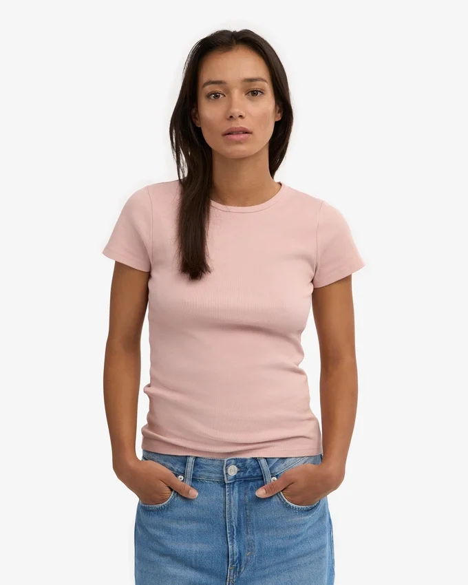 T-shirt en coton bio à côtes - Rose délavé