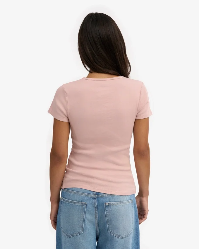 T-shirt en coton bio à côtes - Rose délavé