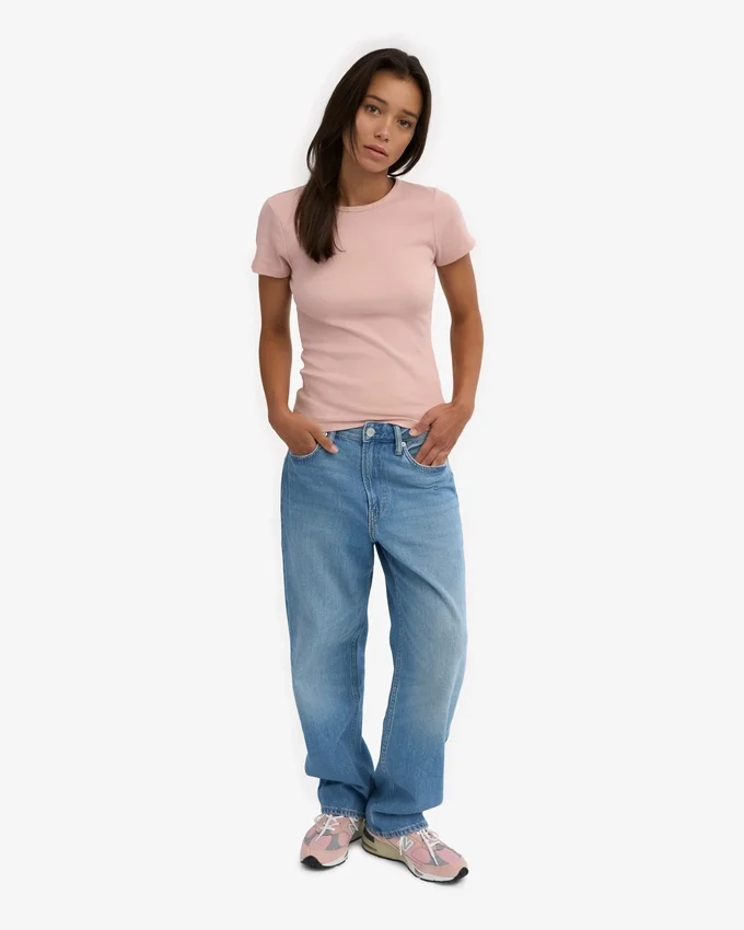 T-shirt en coton bio à côtes - Rose délavé