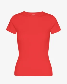 T-shirt en coton bio à côtes - Rouge mandarine