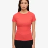 T-shirt en coton bio à côtes - Rouge mandarine