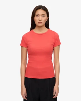 T-shirt en coton bio à côtes – Rouge mandarine