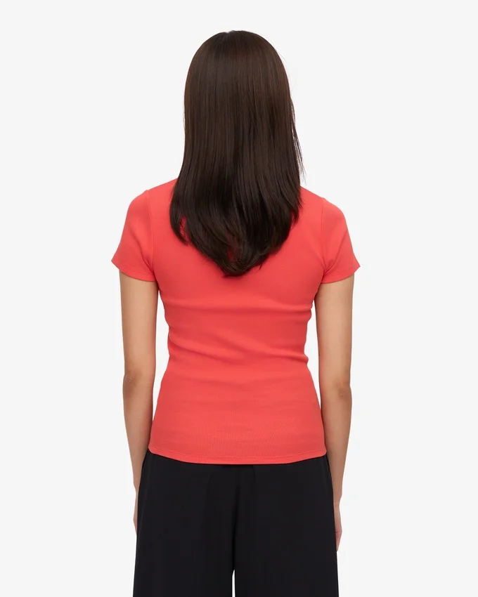 T-shirt en coton bio à côtes - Rouge mandarine