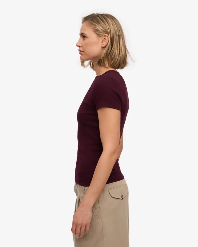 T-shirt en coton bio à côtes - Rouge sang de bœuf