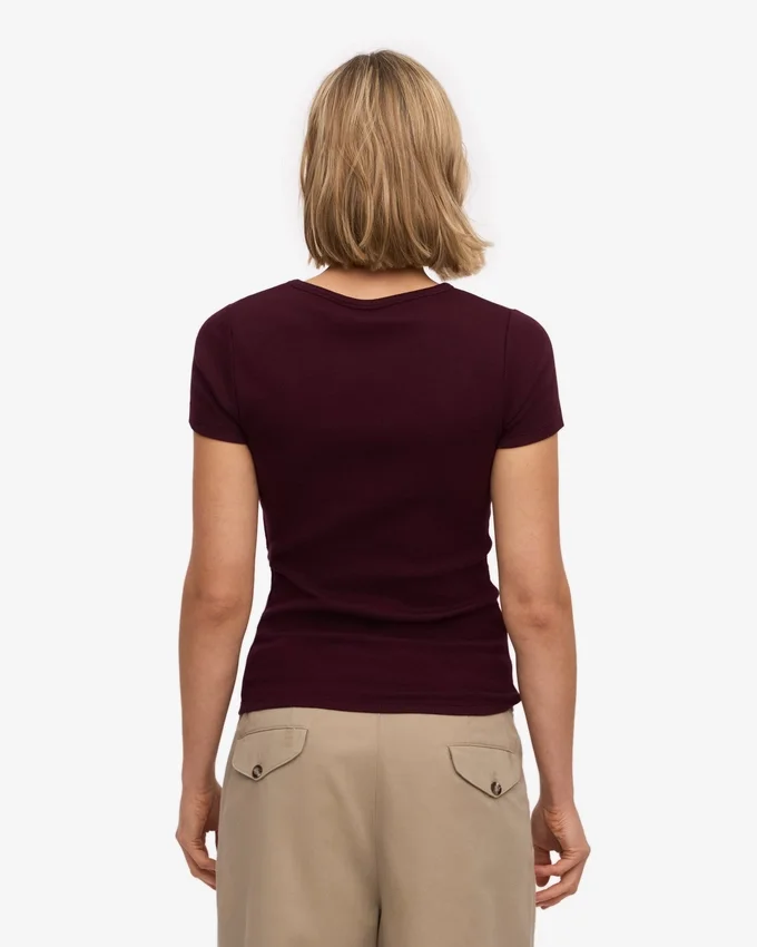 T-shirt en coton bio à côtes - Rouge sang de bœuf