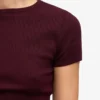 T-shirt en coton bio à côtes - Rouge sang de bœuf
