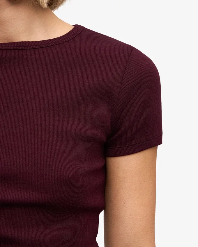 T-shirt en coton bio à côtes - Rouge sang de bœuf