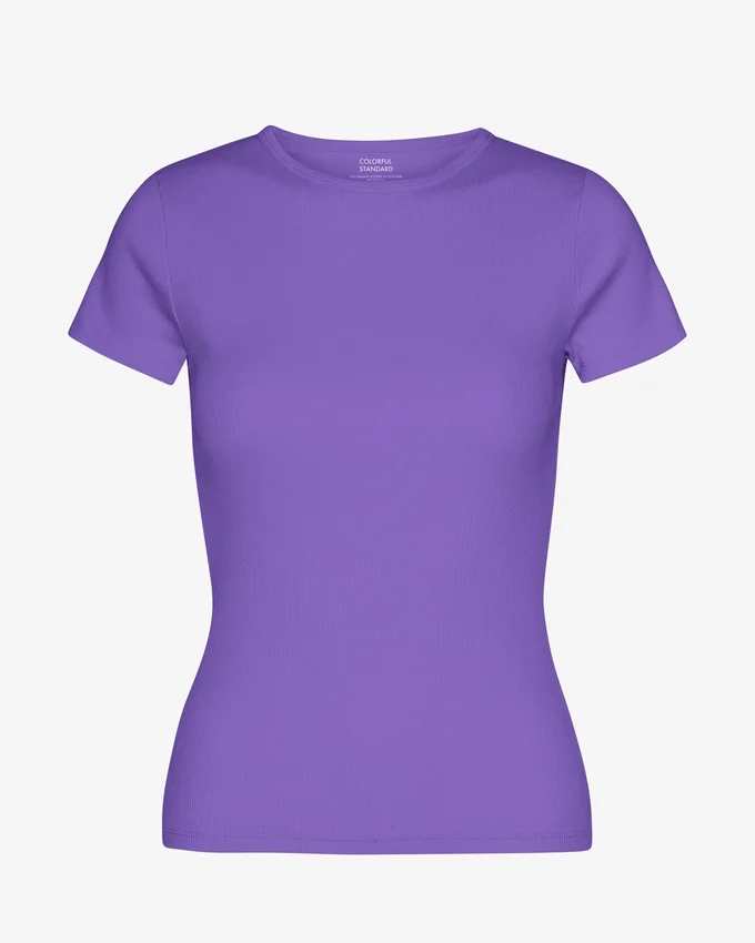 T-shirt en coton bio à côtes - Violet ultra