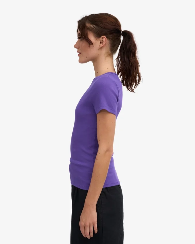 T-shirt en coton bio à côtes - Violet ultra
