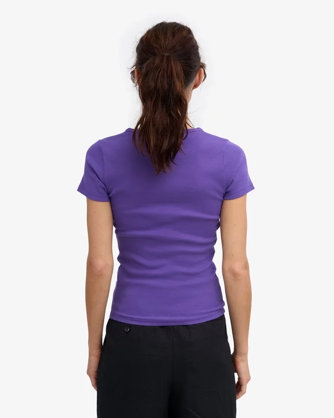 T-shirt en coton bio à côtes - Violet ultra