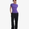 T-shirt en coton bio à côtes - Violet ultra