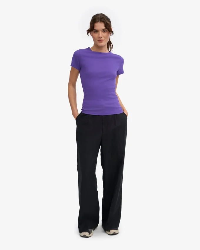 T-shirt en coton bio à côtes - Violet ultra