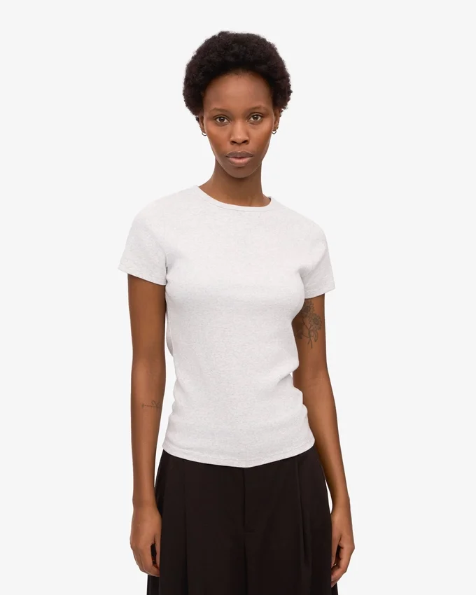 T-shirt en jersey côtelé bio - Mélange neige