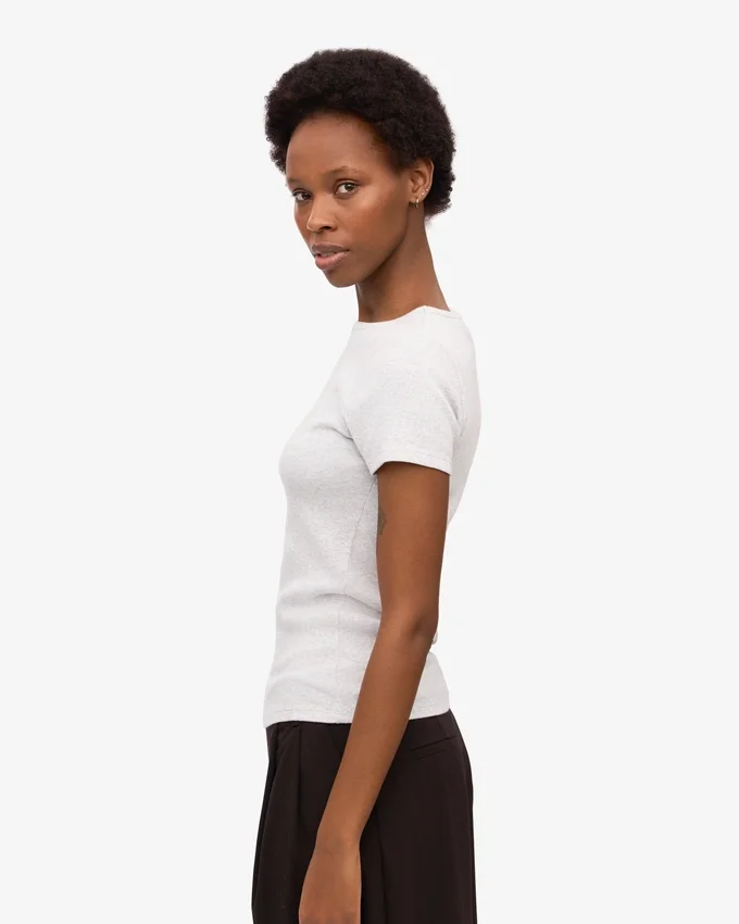 T-shirt en jersey côtelé bio - Mélange neige