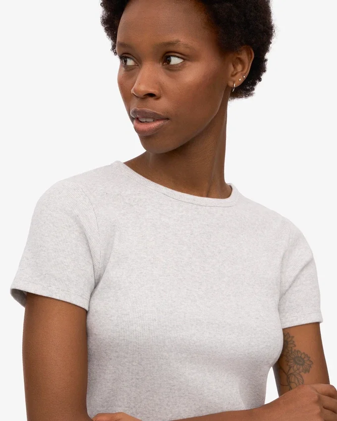 T-shirt en jersey côtelé bio - Mélange neige