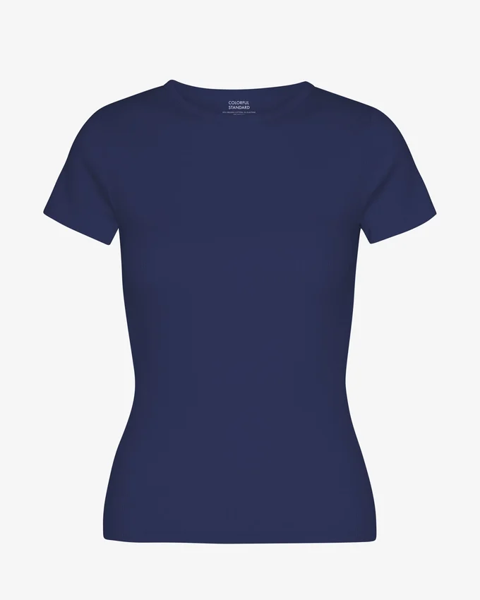 T-shirt en maille côtelée bio - Bleu marine