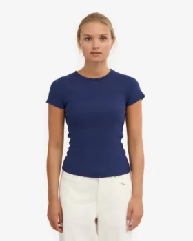 T-shirt en maille côtelée bio – Bleu marine