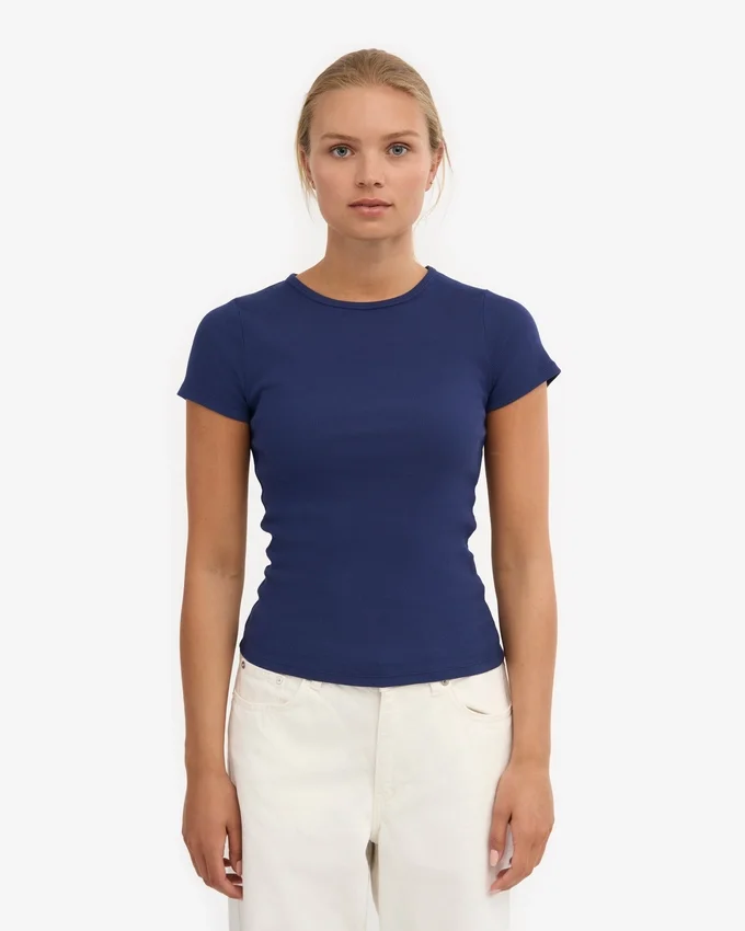 T-shirt en maille côtelée bio - Bleu marine