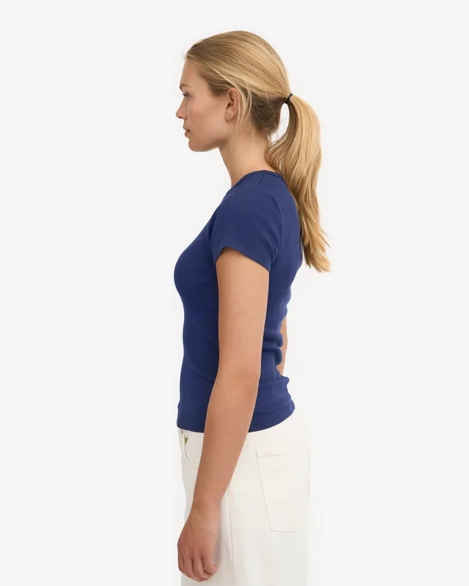 T-shirt en maille côtelée bio - Bleu marine