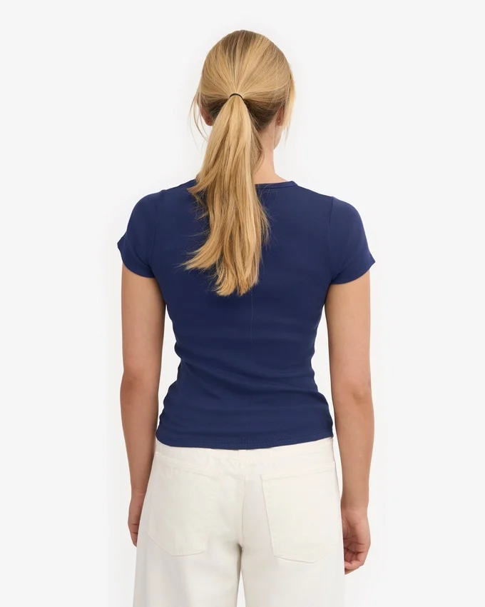 T-shirt en maille côtelée bio - Bleu marine