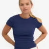 T-shirt en maille côtelée bio - Bleu marine