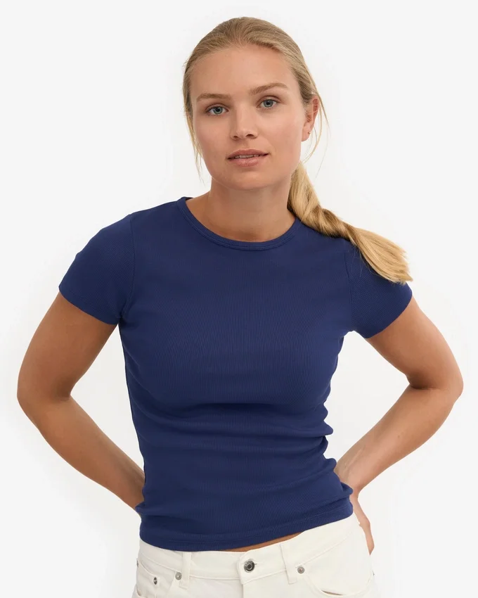 T-shirt en maille côtelée bio - Bleu marine