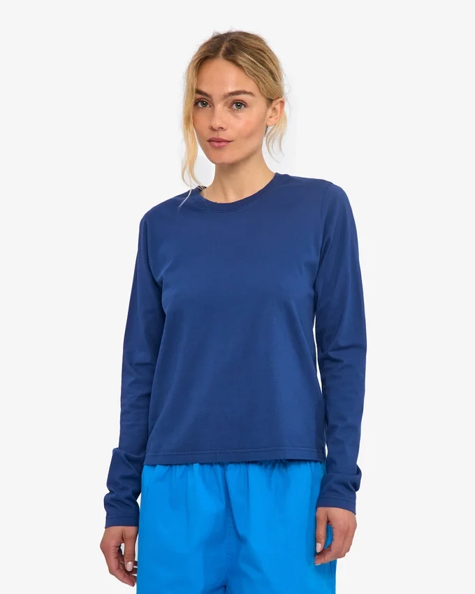 T-shirt femme à manches longues en coton bio - Bleu marine